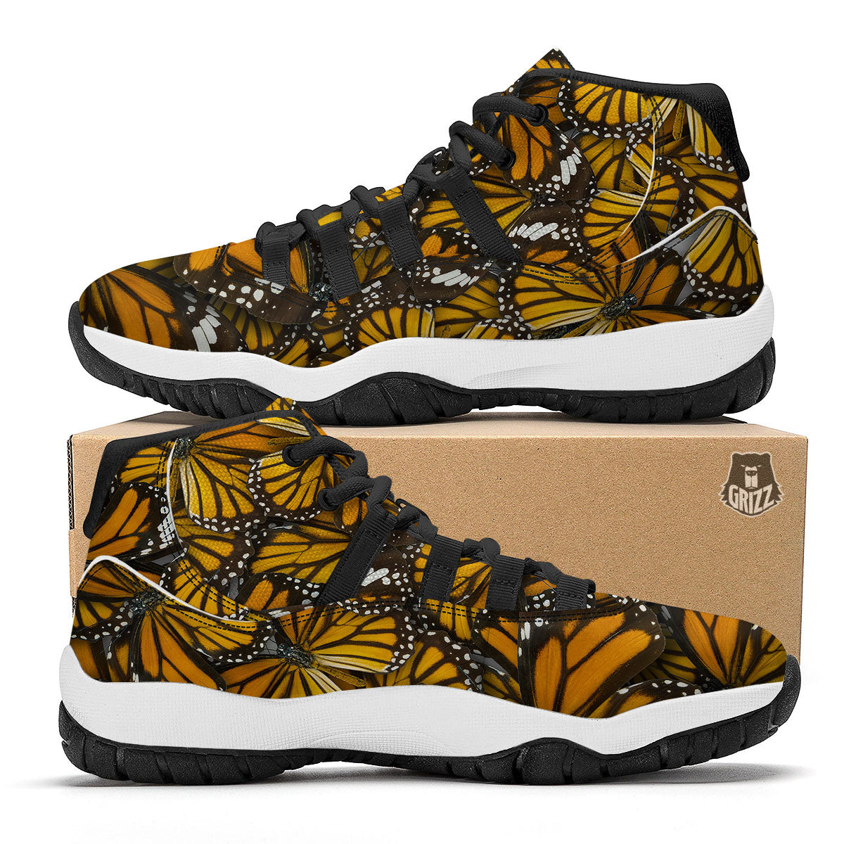 Monarch Butterfly Pattern Print Black Bball Shoes-grizzshop