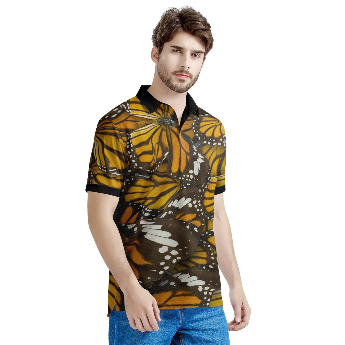 Monarch Butterfly Pattern Print Men's Golf Shirts-grizzshop