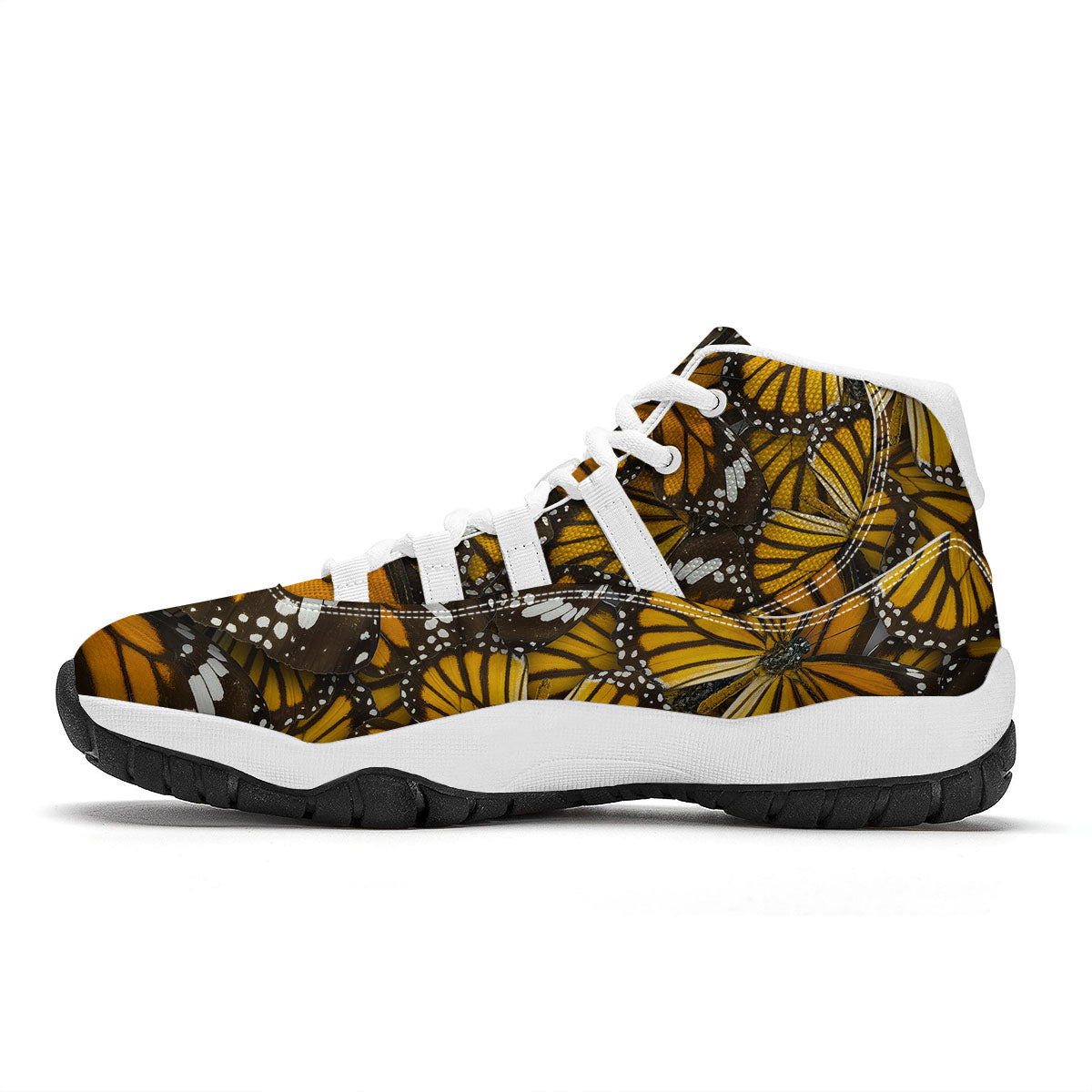 Monarch Butterfly Pattern Print White Bball Shoes-grizzshop