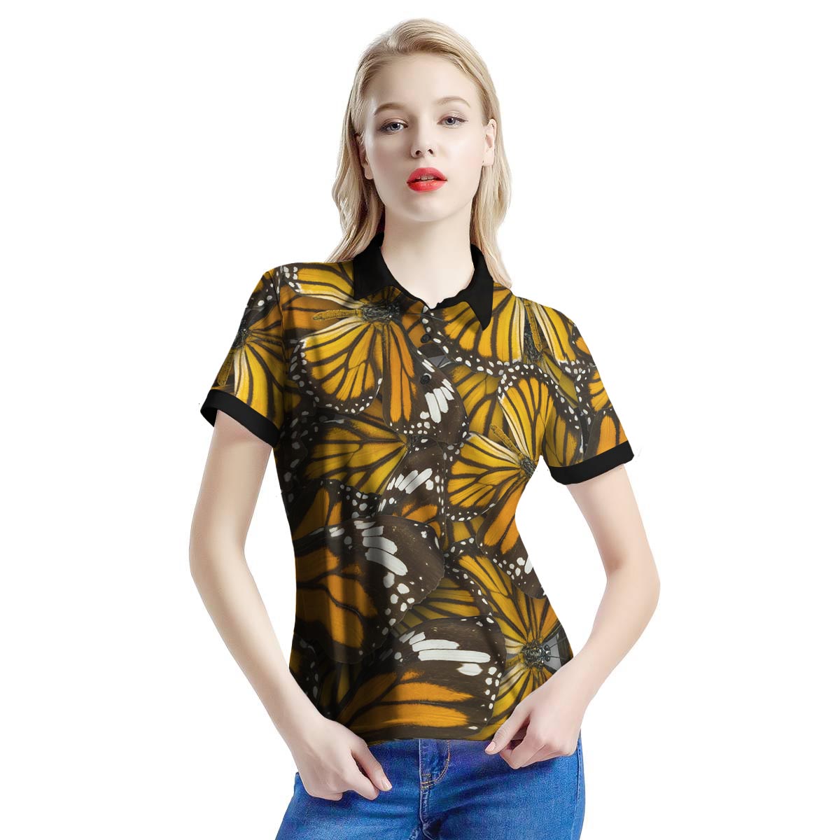 Monarch Butterfly Pattern Print Women's Golf Shirts-grizzshop