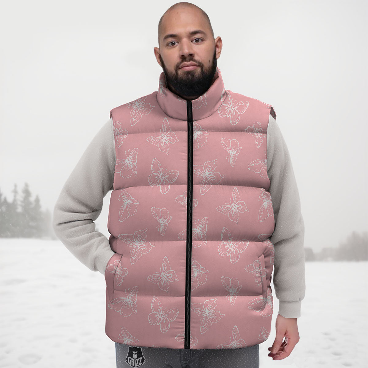 Monarch Butterfly Pink Print Pattern Down Vest-grizzshop