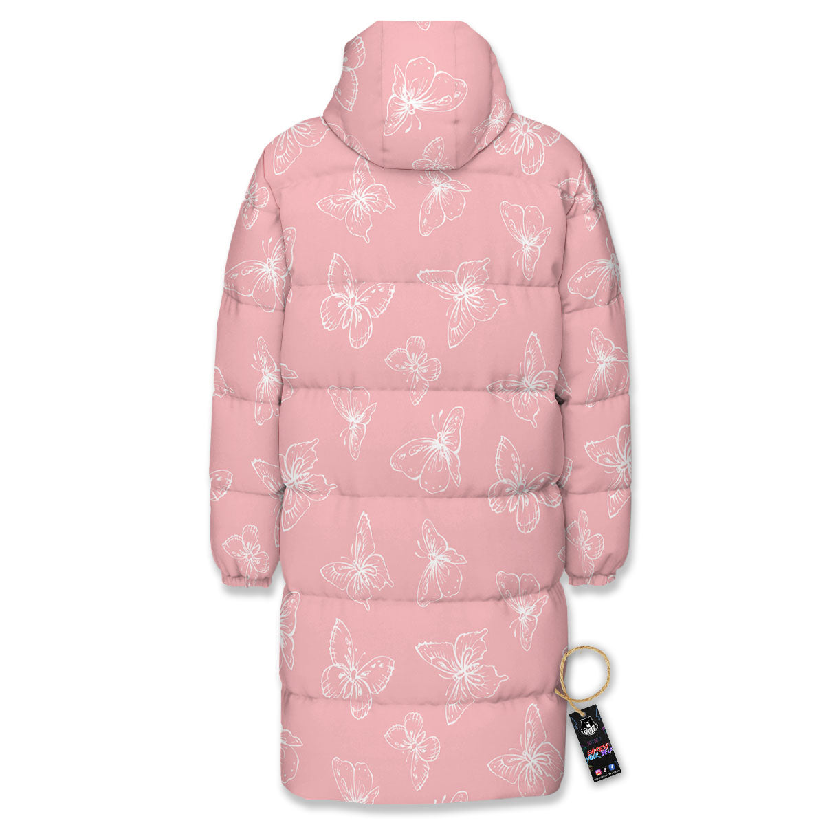 Monarch Butterfly Pink Print Pattern Long Down Jacket-grizzshop
