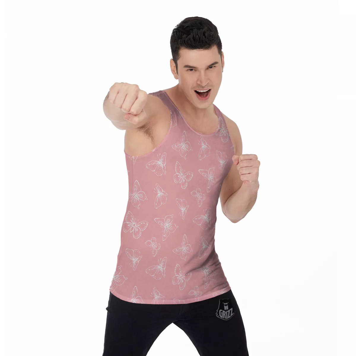 Monarch Butterfly Pink Print Pattern Men's Tank Top-grizzshop