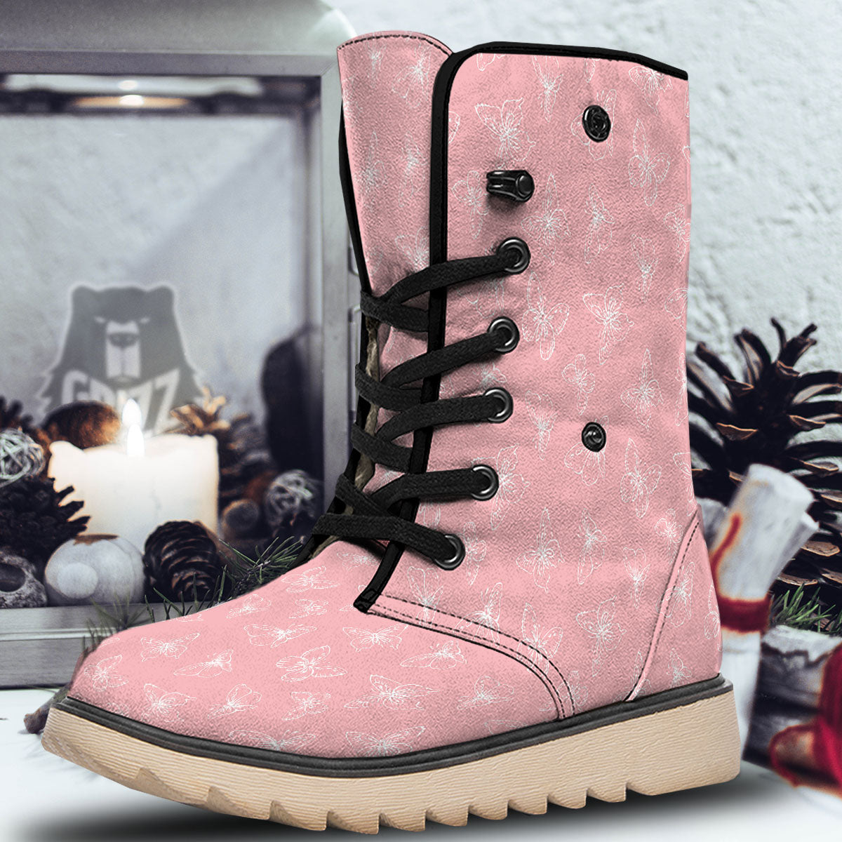 Monarch Butterfly Pink Print Pattern Snow Boots-grizzshop