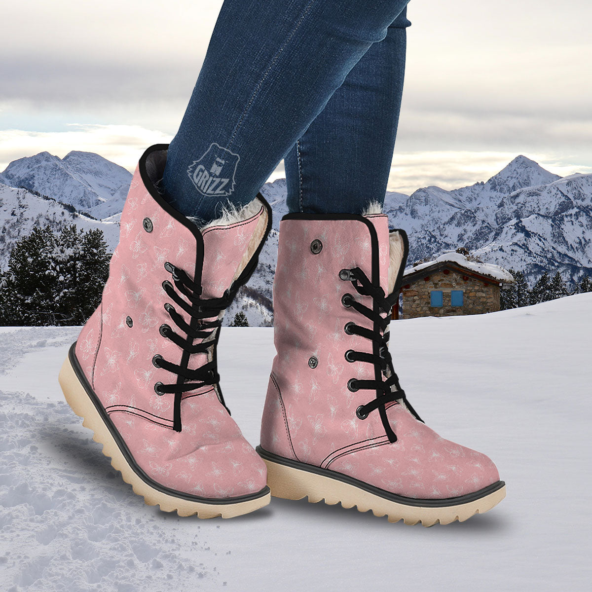 Monarch Butterfly Pink Print Pattern Snow Boots-grizzshop