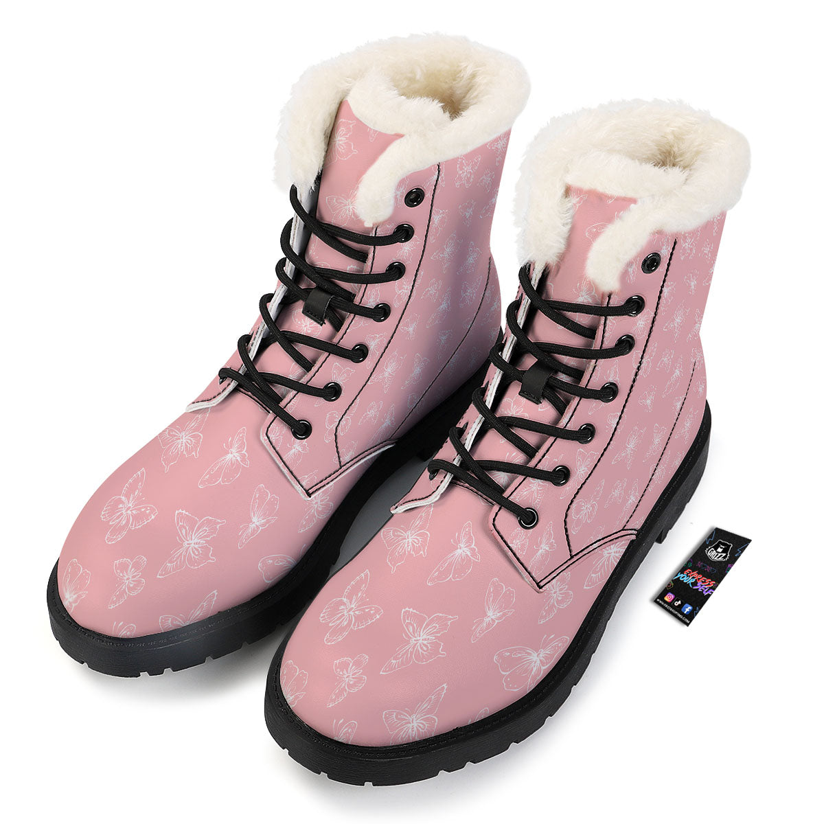 Monarch Butterfly Pink Print Pattern Winter Boots-grizzshop