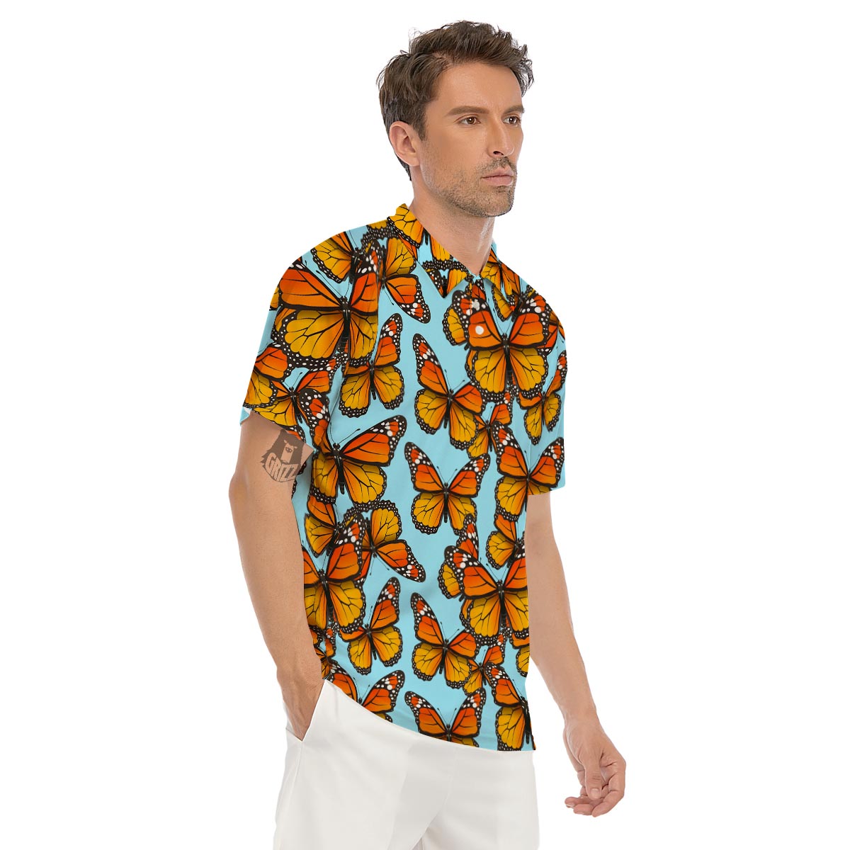 Monarch Butterfly Print Men's Golf Shirts-grizzshop
