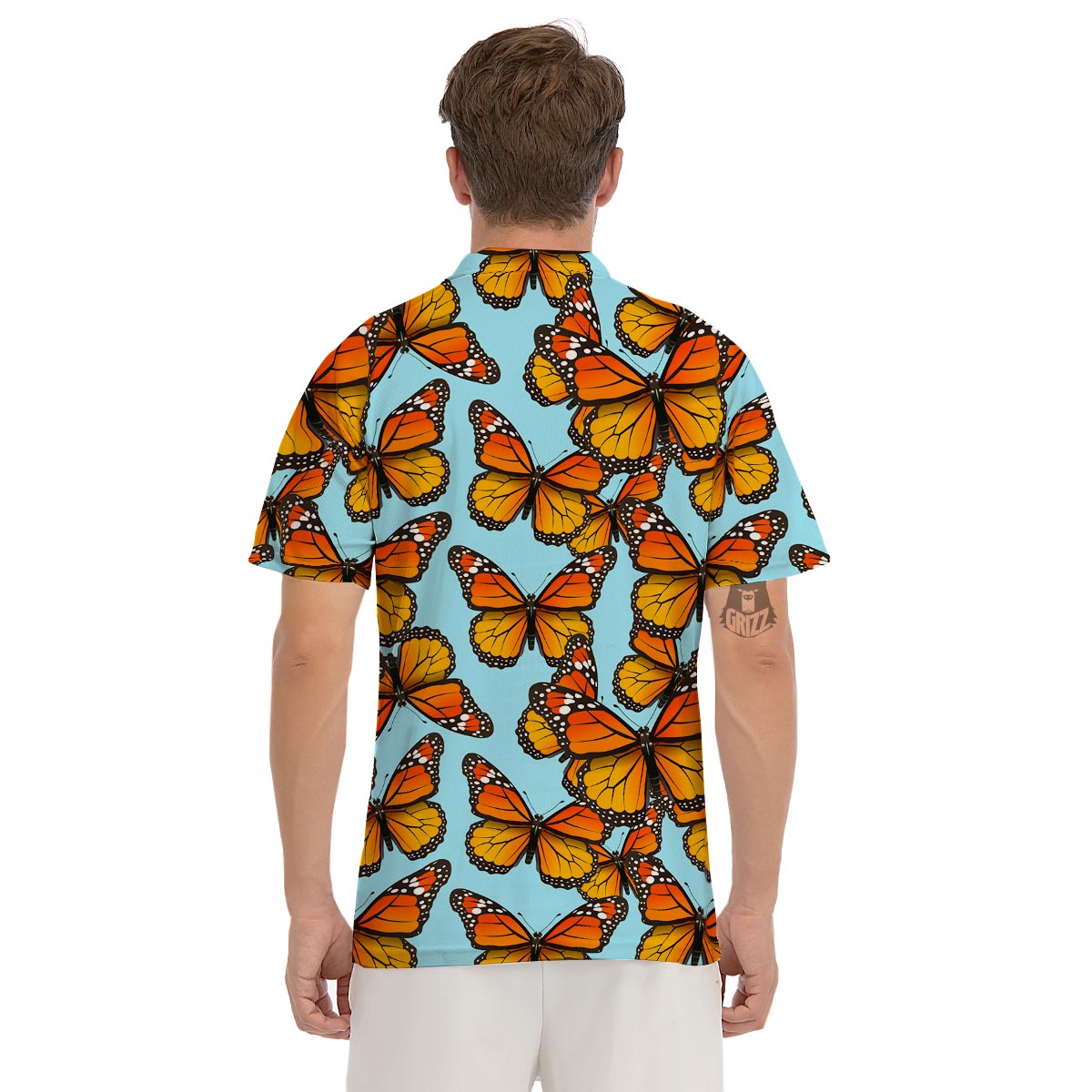 Monarch Butterfly Print Men's Golf Shirts-grizzshop