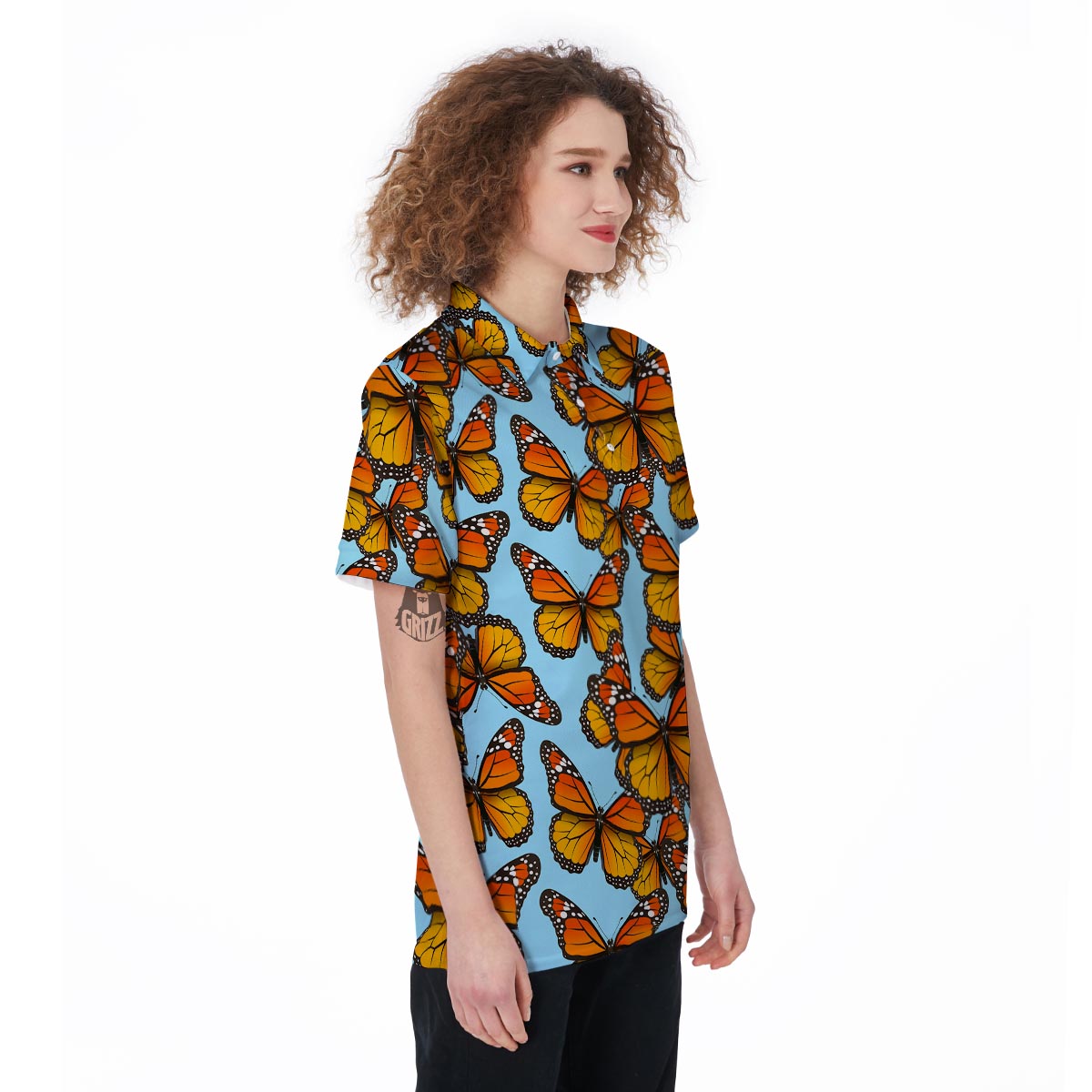 Monarch Butterfly Print Women's Golf Shirts-grizzshop