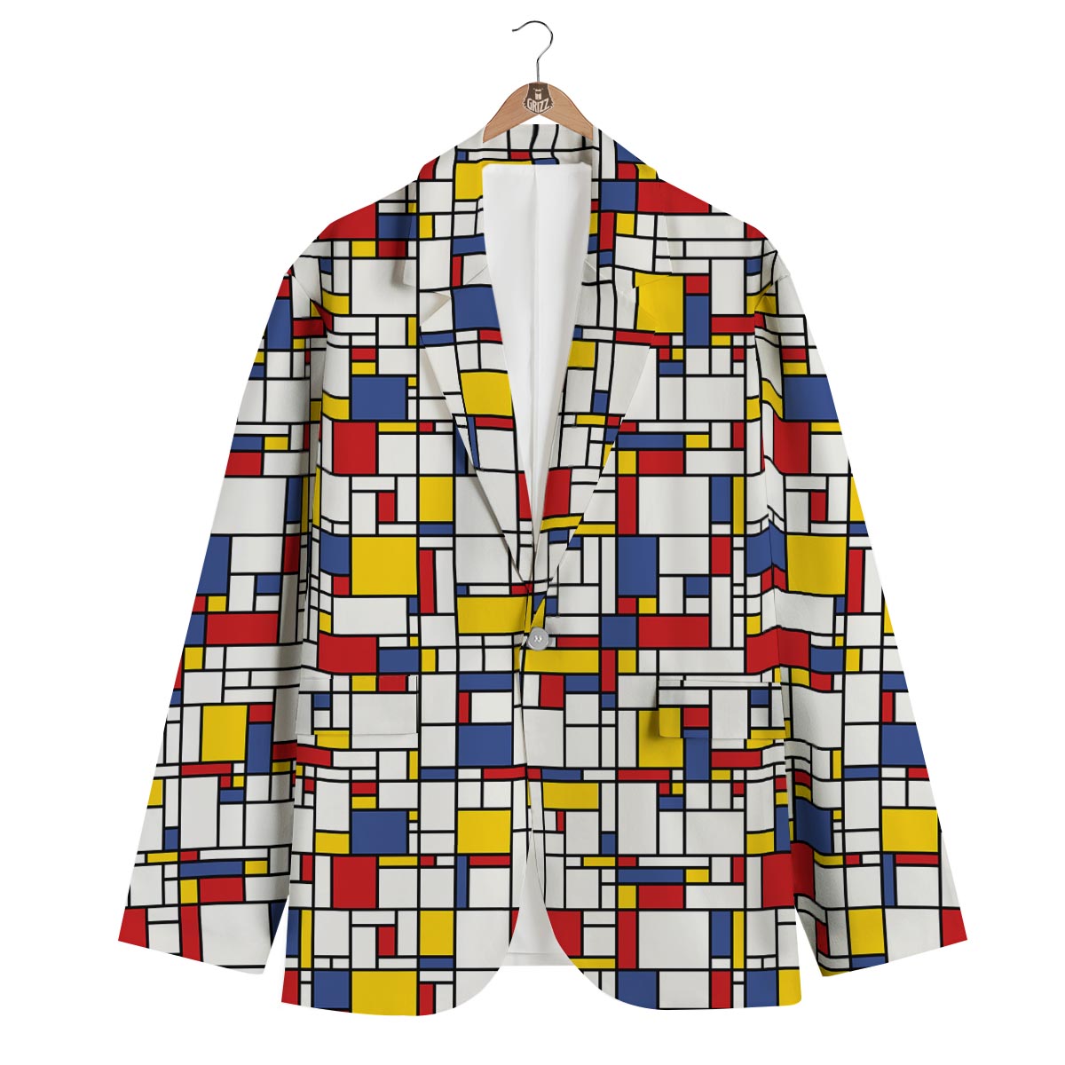 Mondrian Pattern Print Men's Blazer-grizzshop