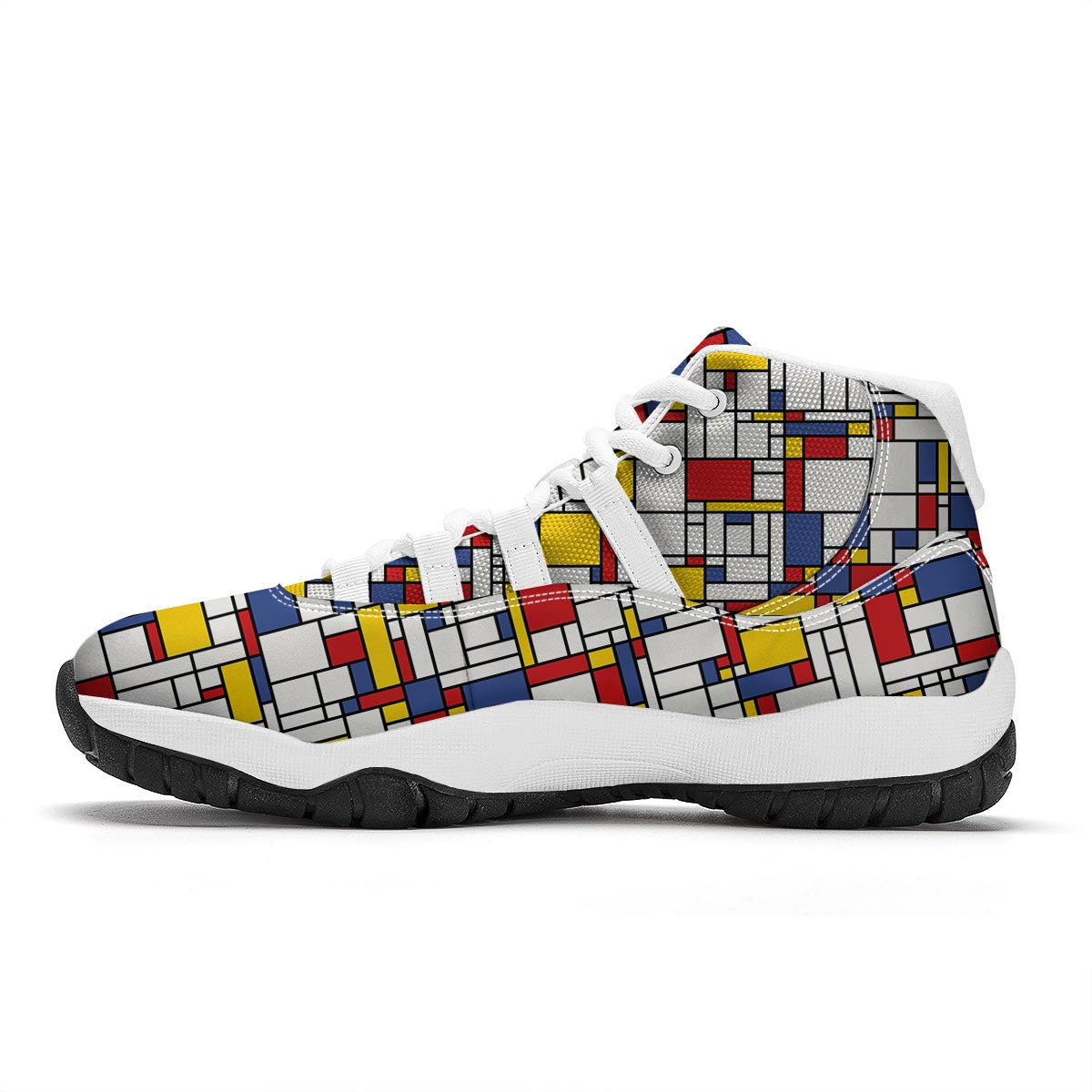 Mondrian Pattern Print White Bball Shoes-grizzshop