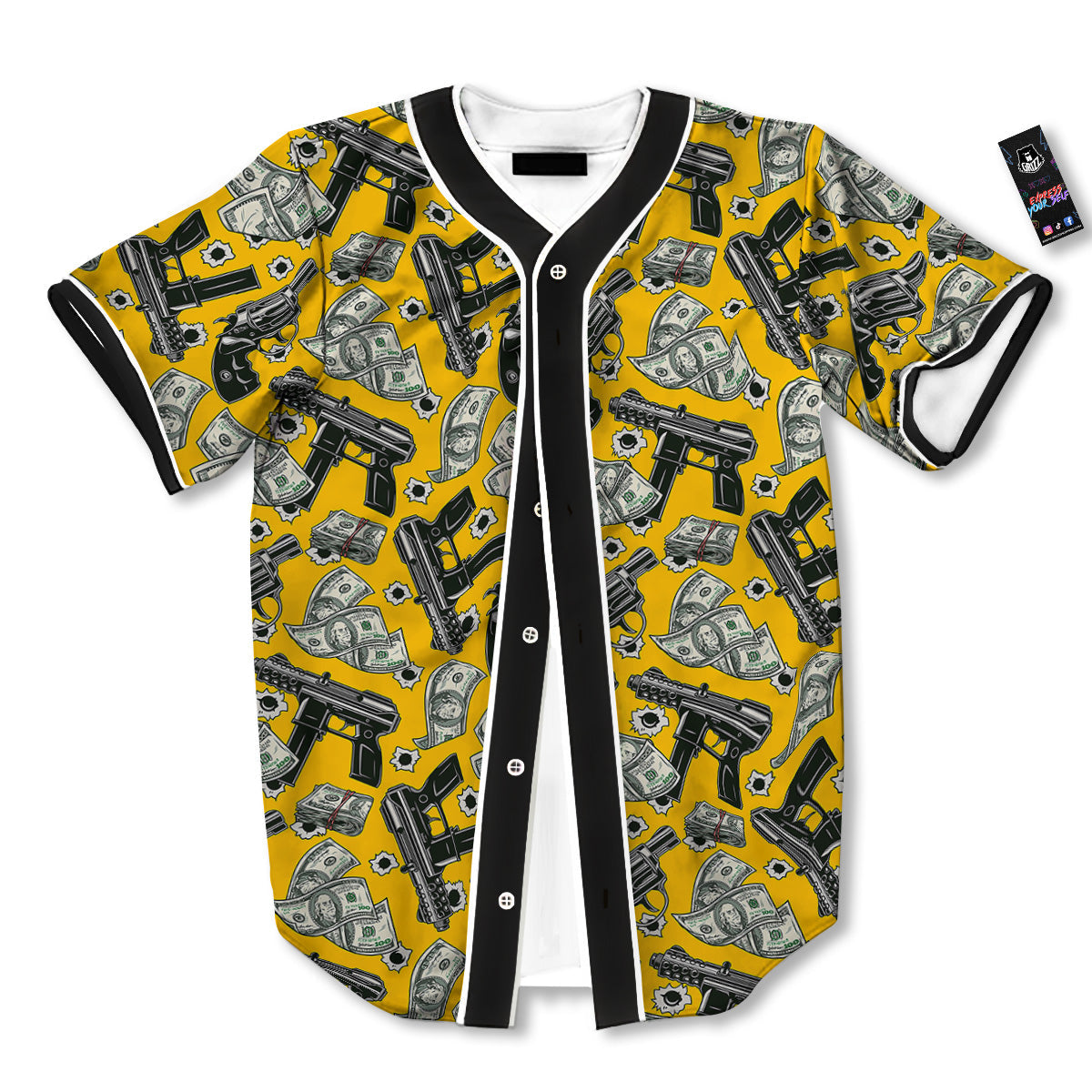 Money And Weapon Vintage Print Pattern Baseball Jersey-grizzshop