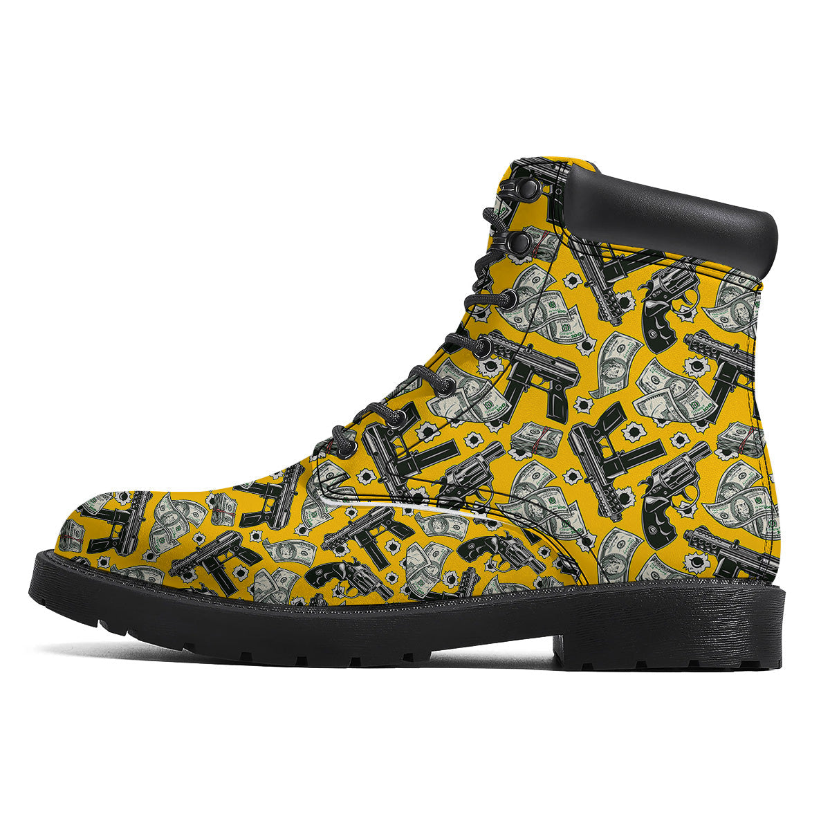 Money And Weapon Vintage Print Pattern Boots-grizzshop