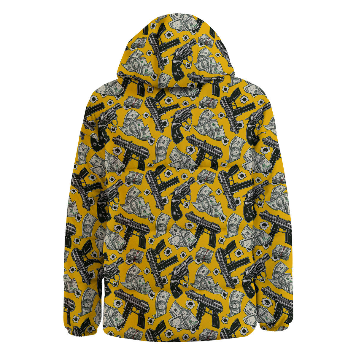 Money And Weapon Vintage Print Pattern Down Jacket-grizzshop