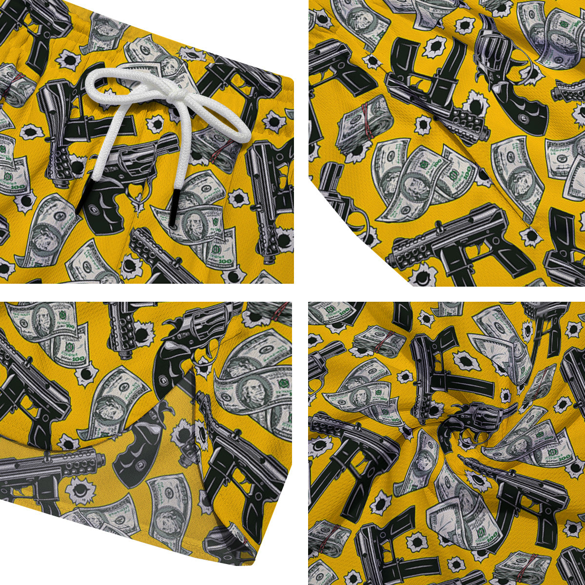 Money And Weapon Vintage Print Pattern Men's Running Shorts-grizzshop