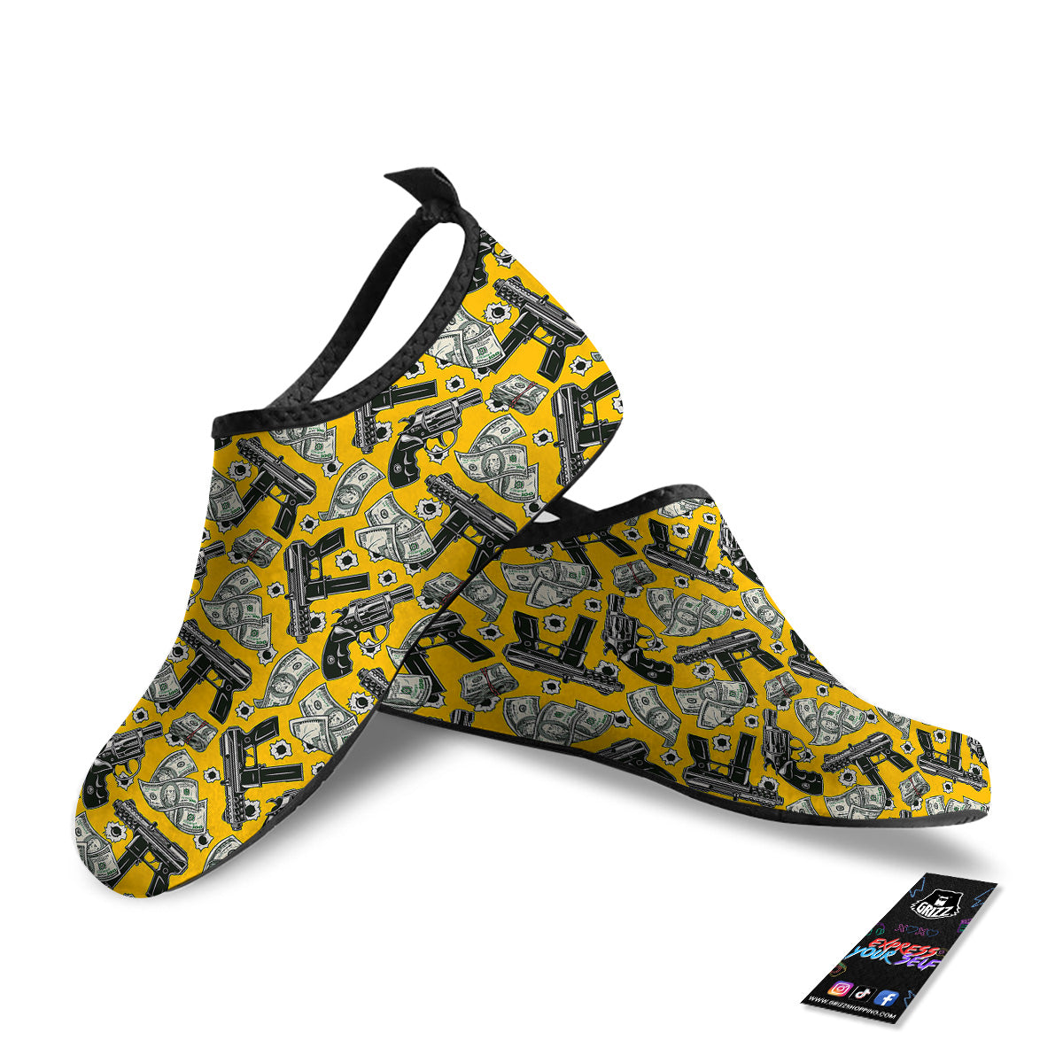 Money And Weapon Vintage Print Pattern Water Shoes-grizzshop