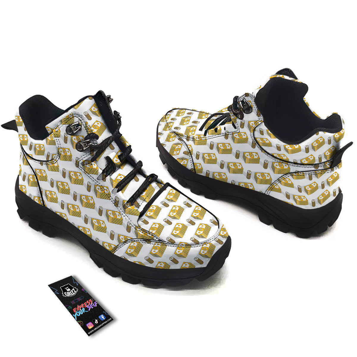 Money Cash Print Pattern Hiking Shoes-grizzshop