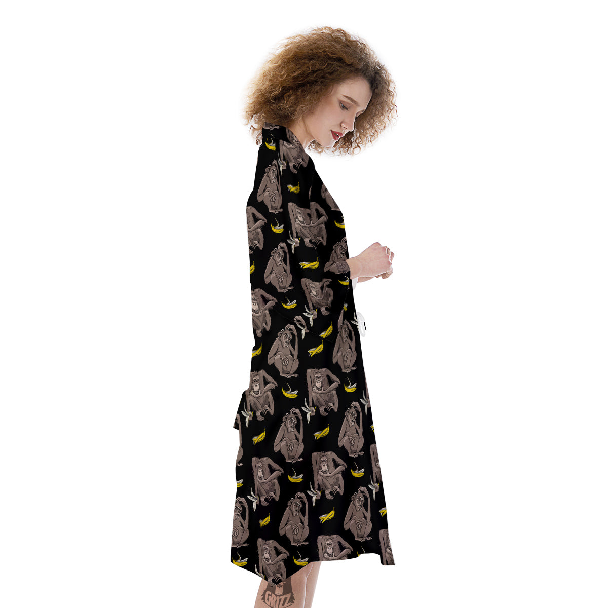 Monkey And Banana Print Pattern Kimono-grizzshop