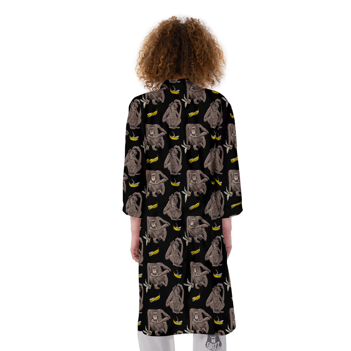 Monkey And Banana Print Pattern Kimono-grizzshop