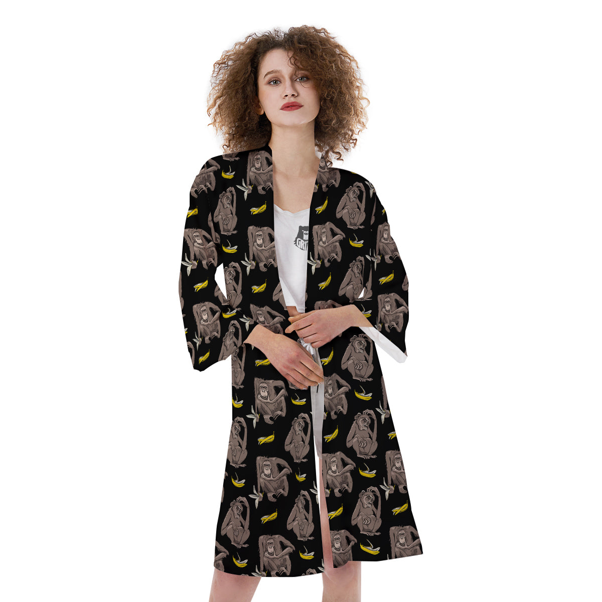 Monkey And Banana Print Pattern Kimono-grizzshop