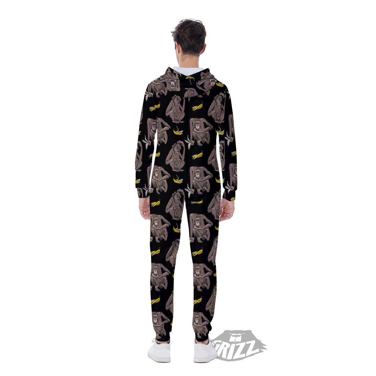 Monkey And Banana Print Pattern Men's Jumpsuit-grizzshop