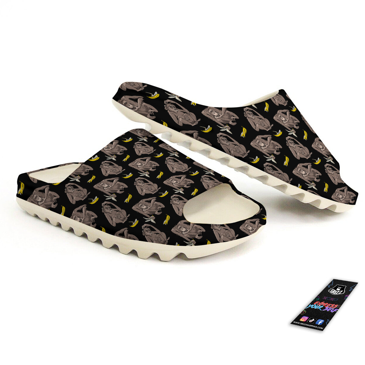 Monkey And Banana Print Pattern Sandals-grizzshop