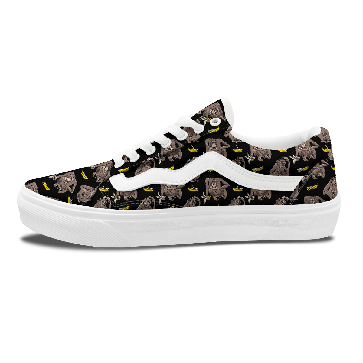 Monkey And Banana Print Pattern Skate Shoes-grizzshop