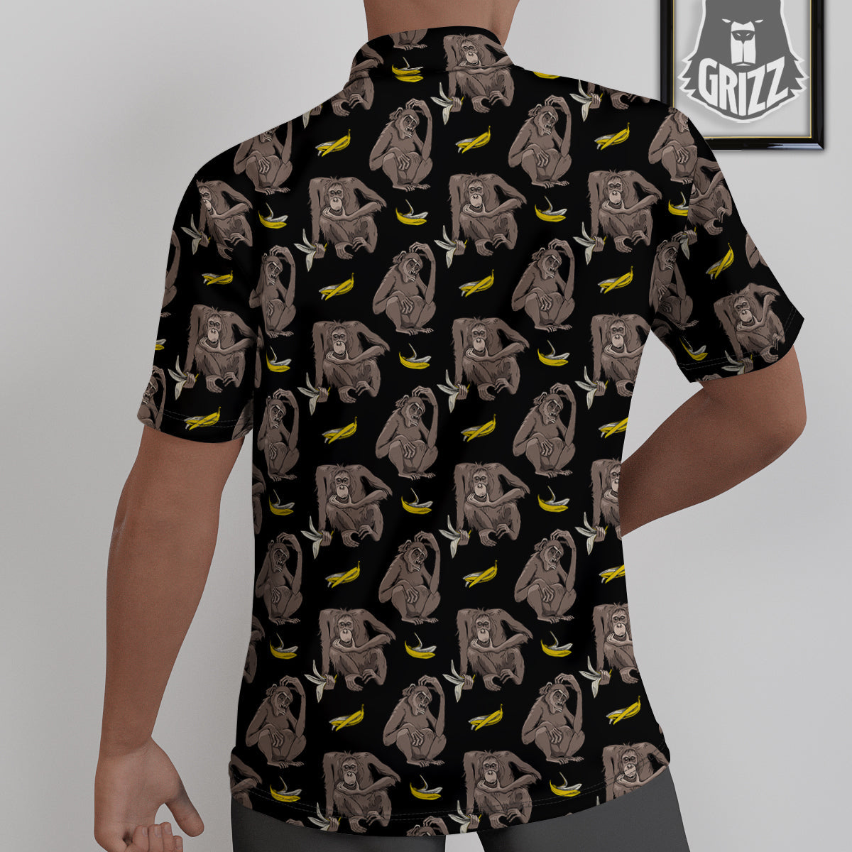 Monkey And Banana Print Pattern Untucked Shirts-grizzshop