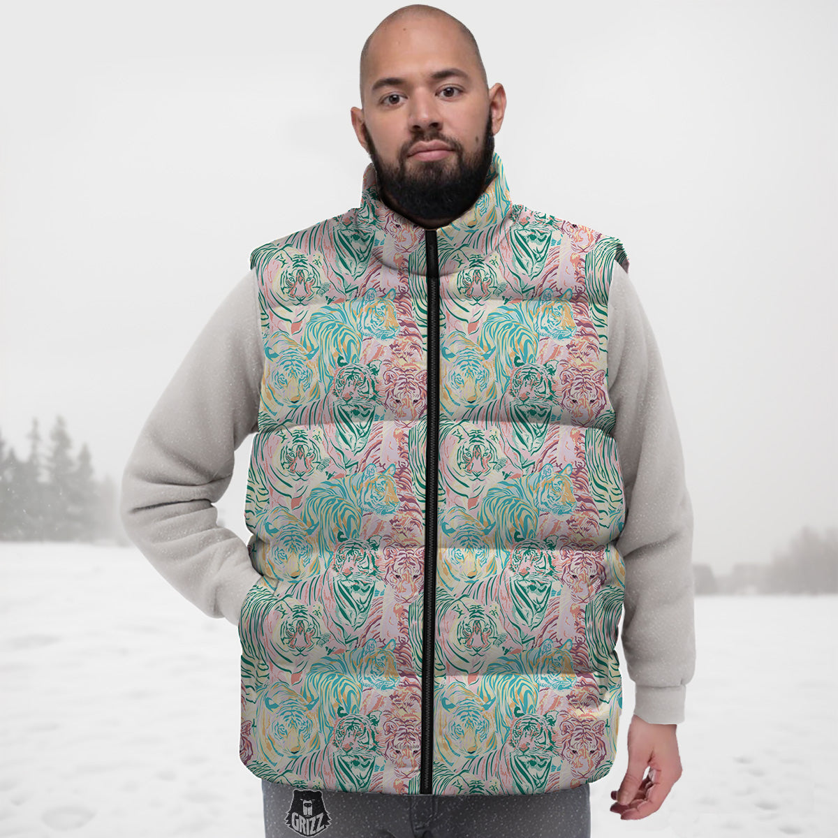 Monkey Banana Pattern Print Down Vest-grizzshop
