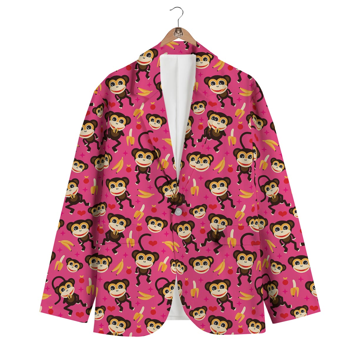 Monkey Banana Pattern Print Men's Blazer-grizzshop