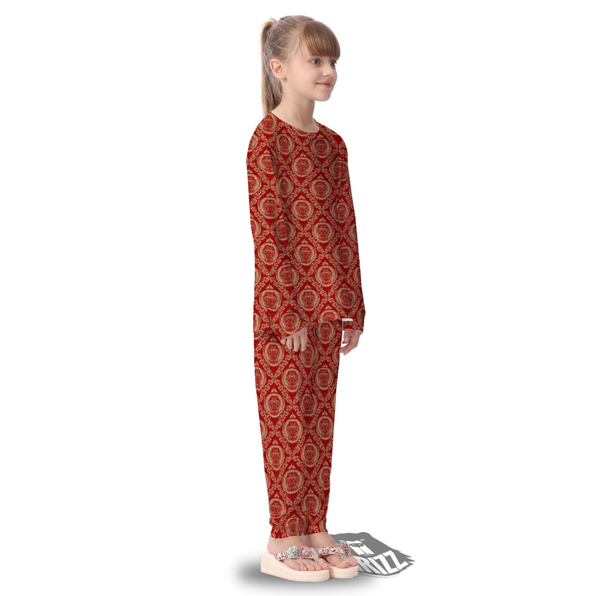 Monkey Head Floral Ornament Print Pattern Kid's Pajamas-grizzshop