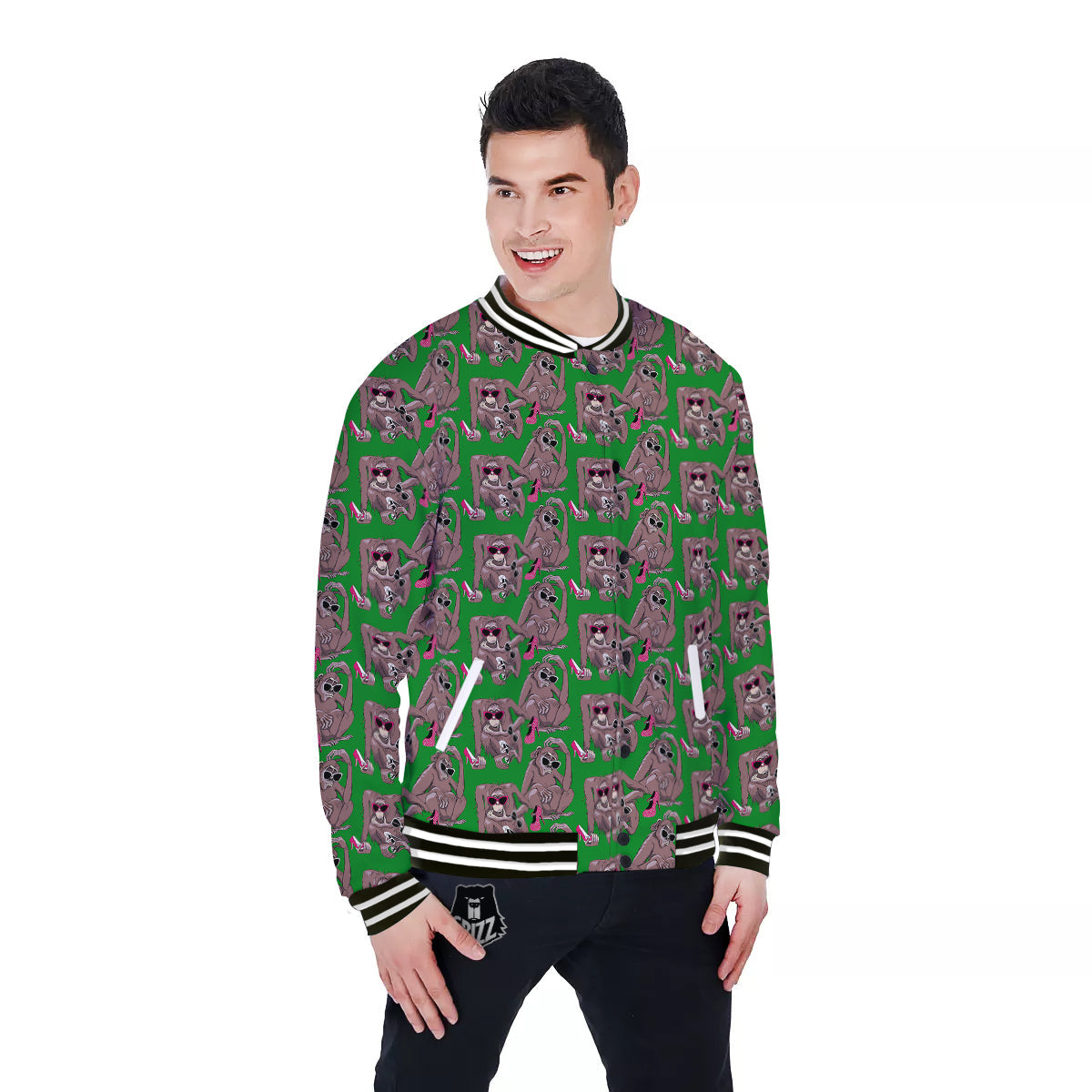 Monkey with the Shoes and Glasses Print Pattern Baseball Jacket-grizzshop