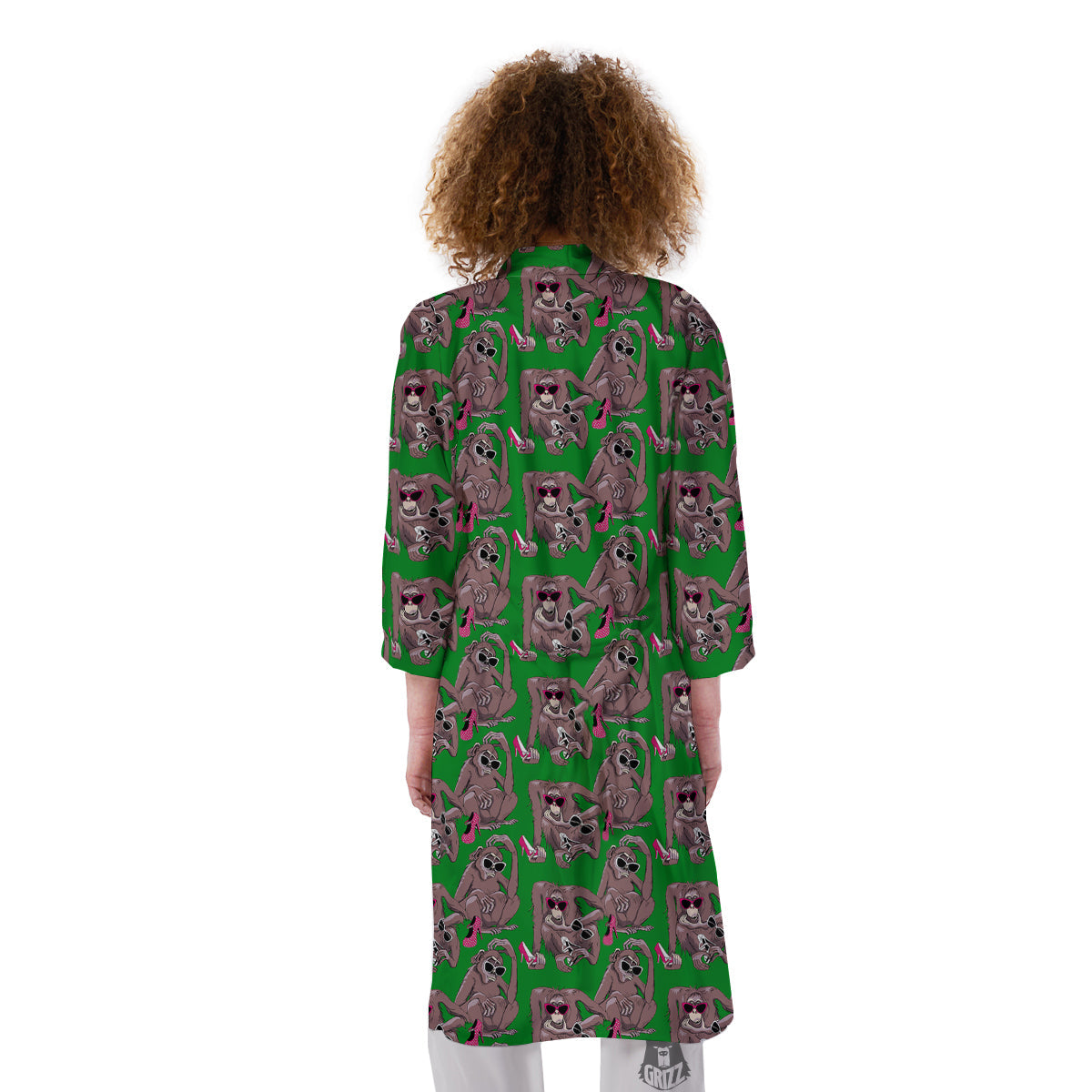 Monkey with the Shoes and Glasses Print Pattern Kimono-grizzshop