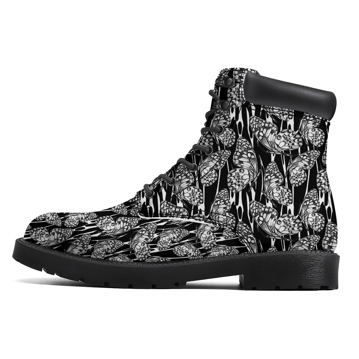 Monochrom Butterfly Print Pattern Boots-grizzshop
