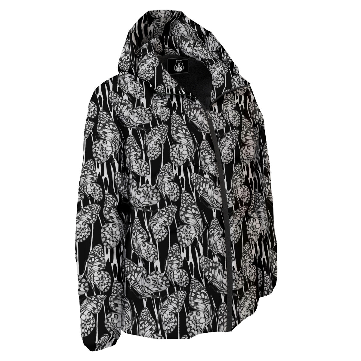 Monochrom Butterfly Print Pattern Down Jacket-grizzshop