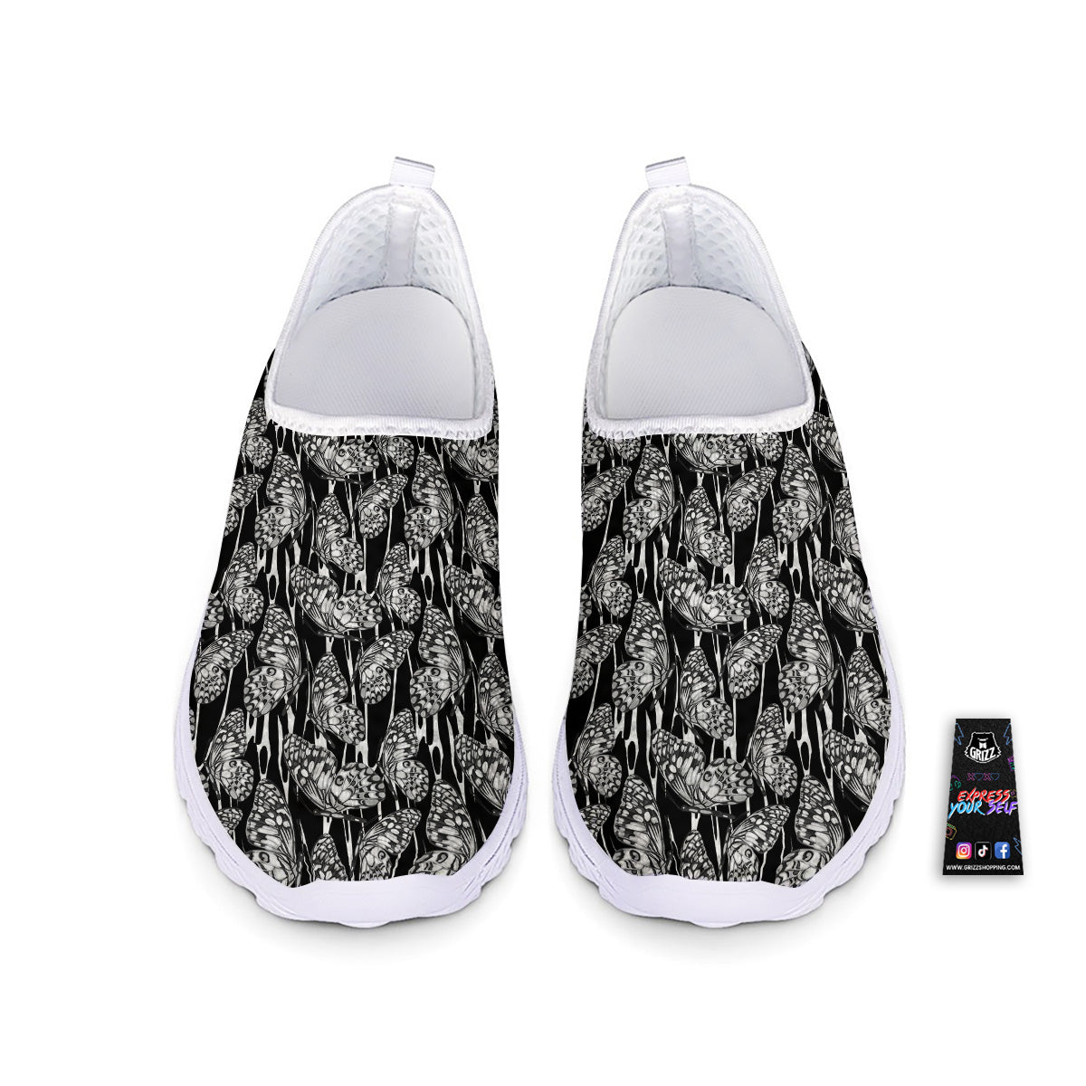 Monochrom Butterfly Print Pattern Nurse Shoes-grizzshop