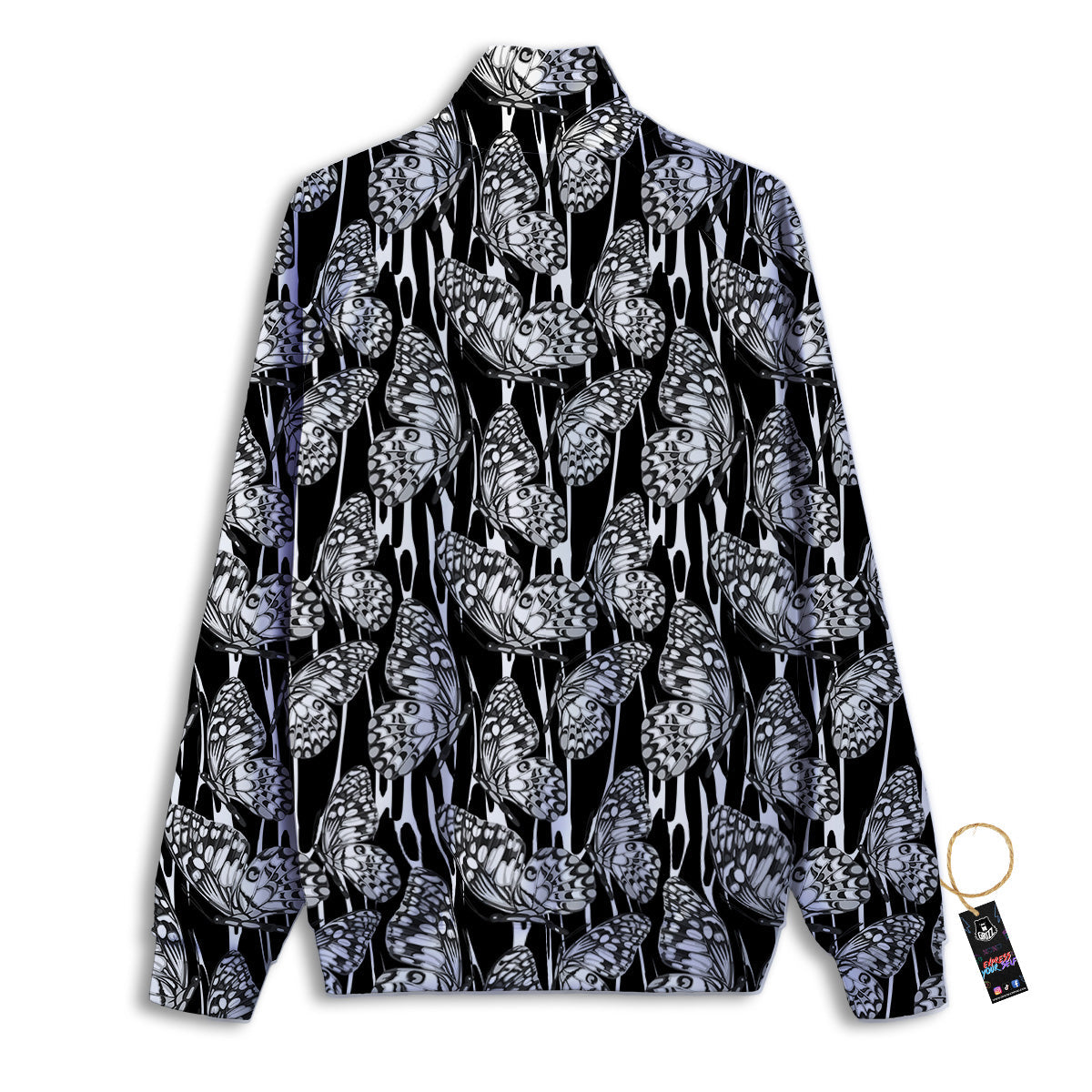 Monochrom Butterfly Print Pattern Track Jacket-grizzshop