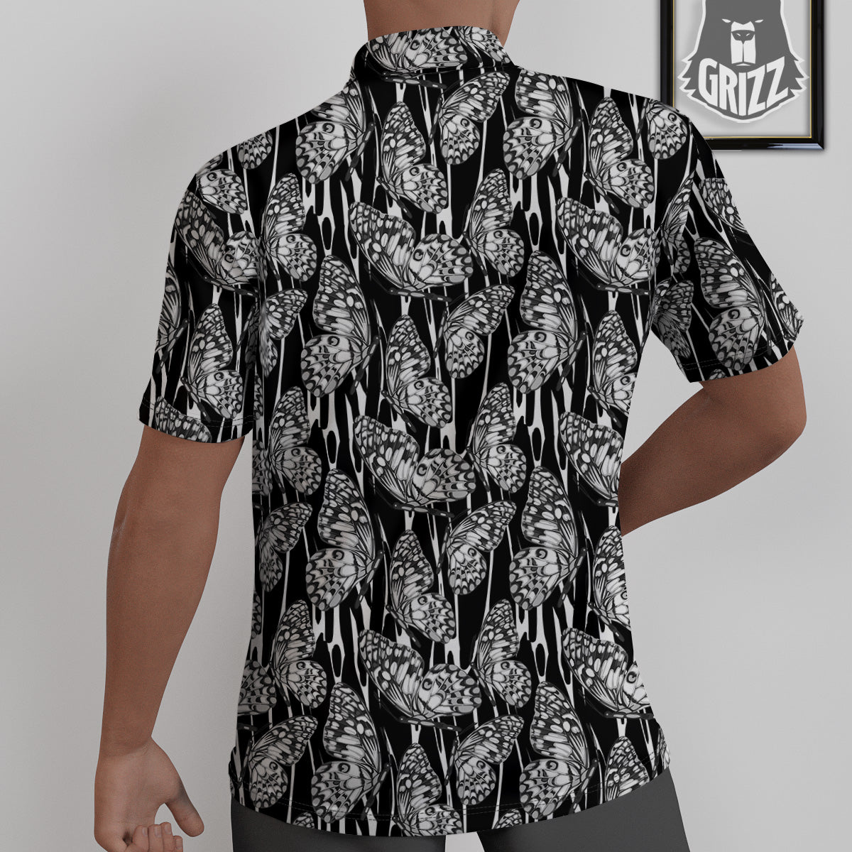 Monochrom Butterfly Print Pattern Untucked Shirts-grizzshop