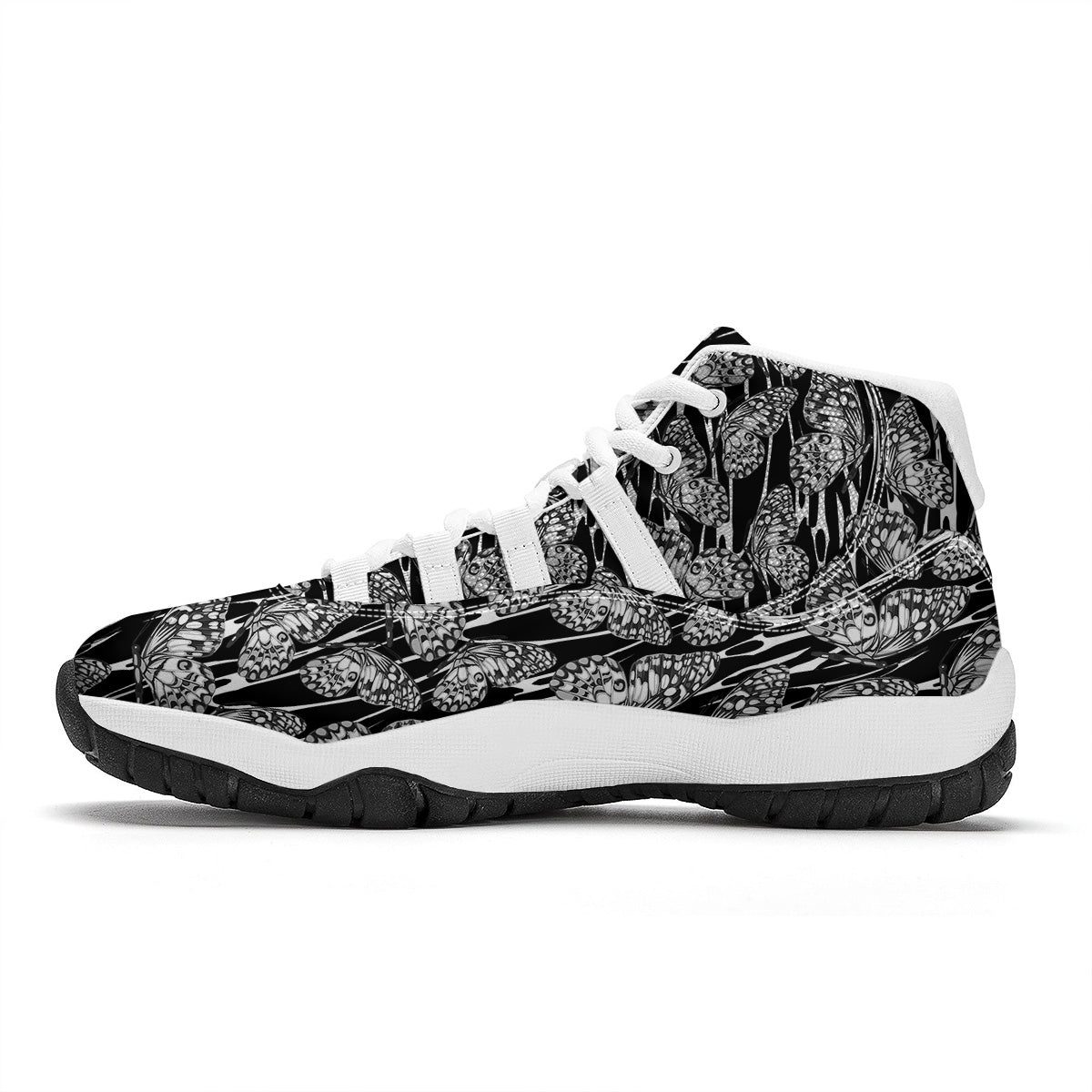 Monochrom Butterfly Print Pattern White Bball Shoes-grizzshop