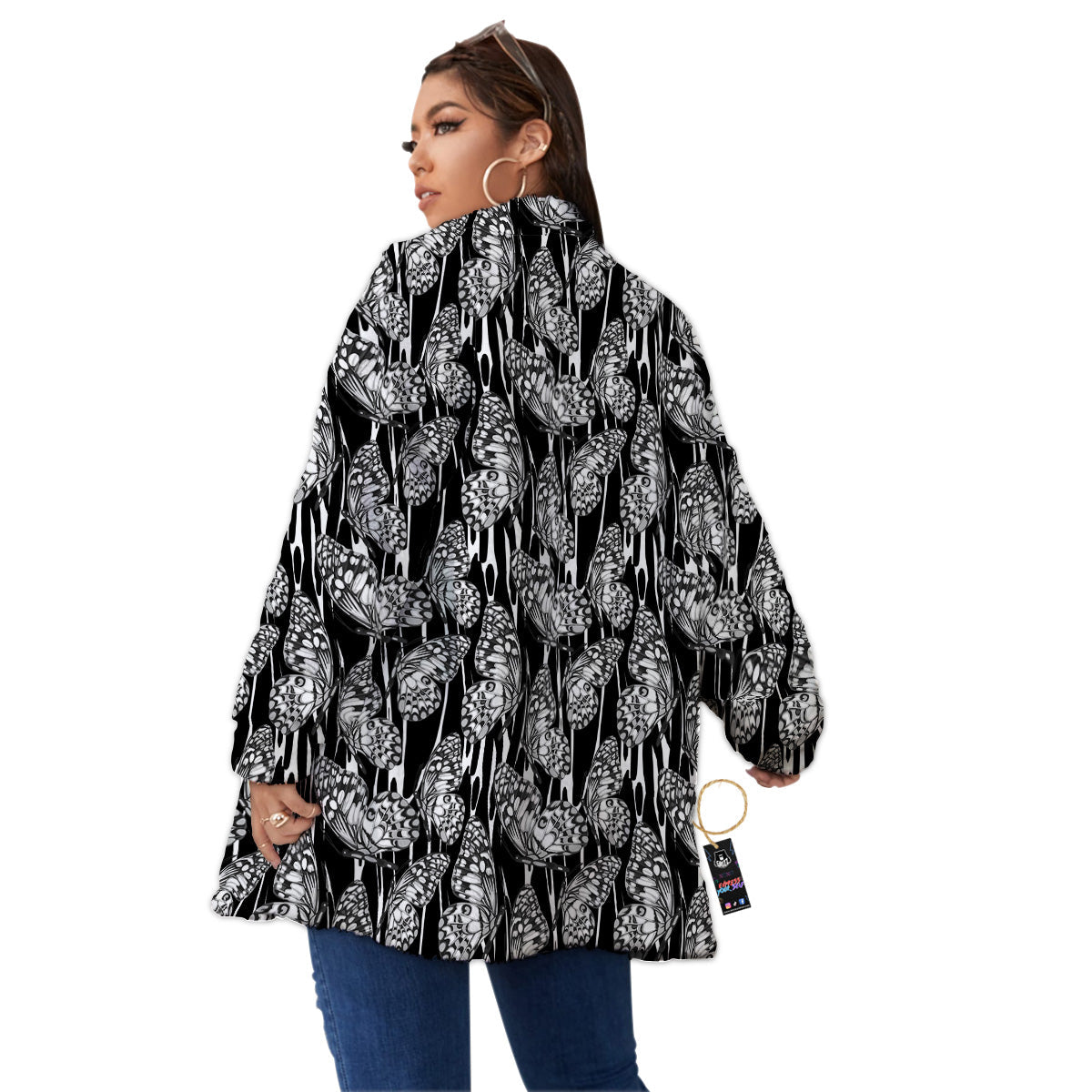 Monochrom Butterfly Print Pattern Women's Sherpa Jacket-grizzshop