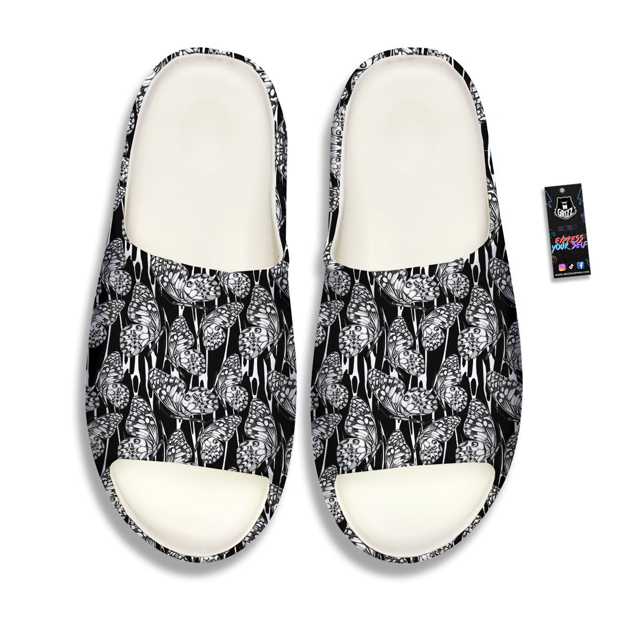 Monochrom Butterfly Print Pattern Sandals-grizzshop