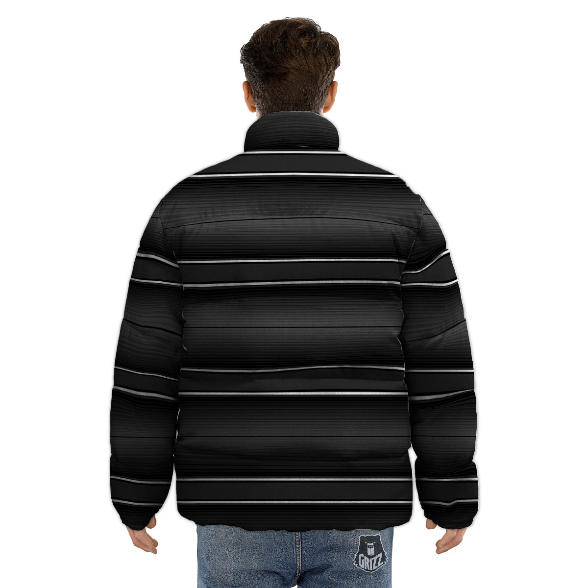 Monochrome Mexican Serape Print Puffer Jacket-grizzshop