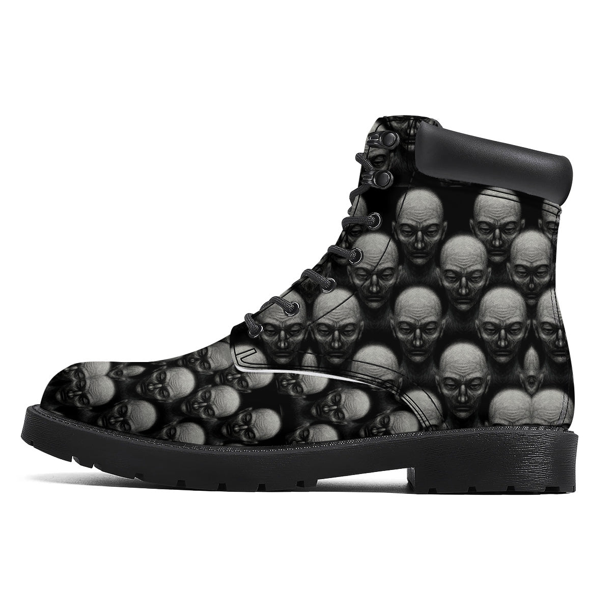 Monochrome Scary Faces Hand Drawn Print Pattern Boots-grizzshop