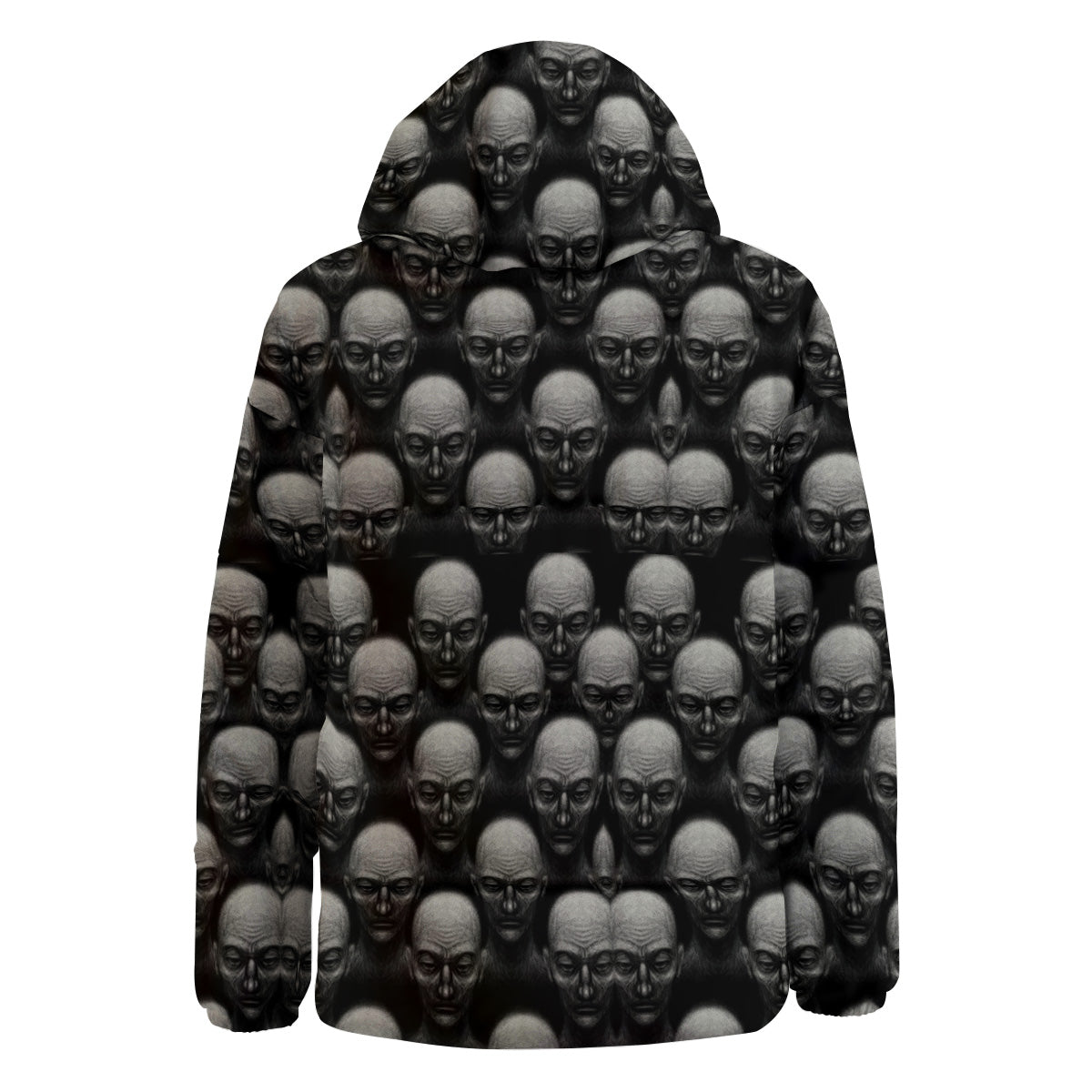 Monochrome Scary Faces Hand Drawn Print Pattern Down Jacket-grizzshop