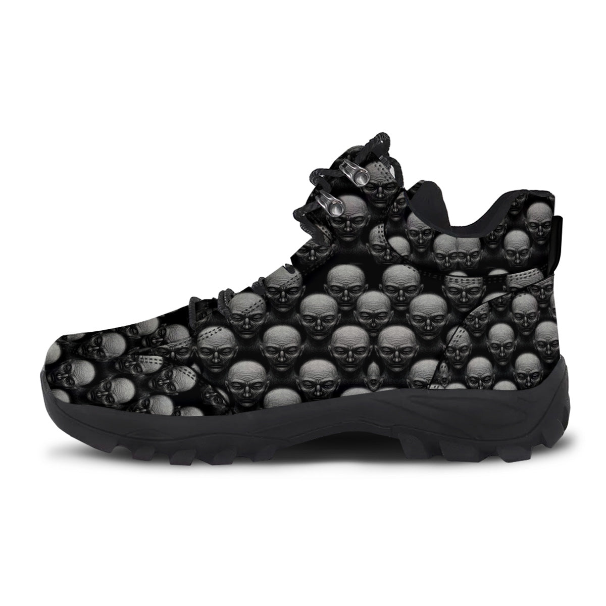 Monochrome Scary Faces Hand Drawn Print Pattern Hiking Shoes-grizzshop