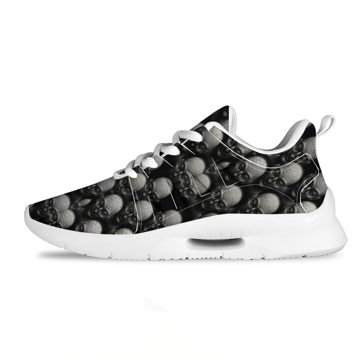 Monochrome Scary Faces Hand Drawn Print Pattern Tennis Shoes-grizzshop