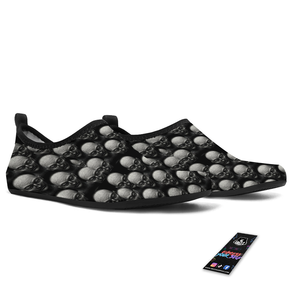 Monochrome Scary Faces Hand Drawn Print Pattern Water Shoes-grizzshop