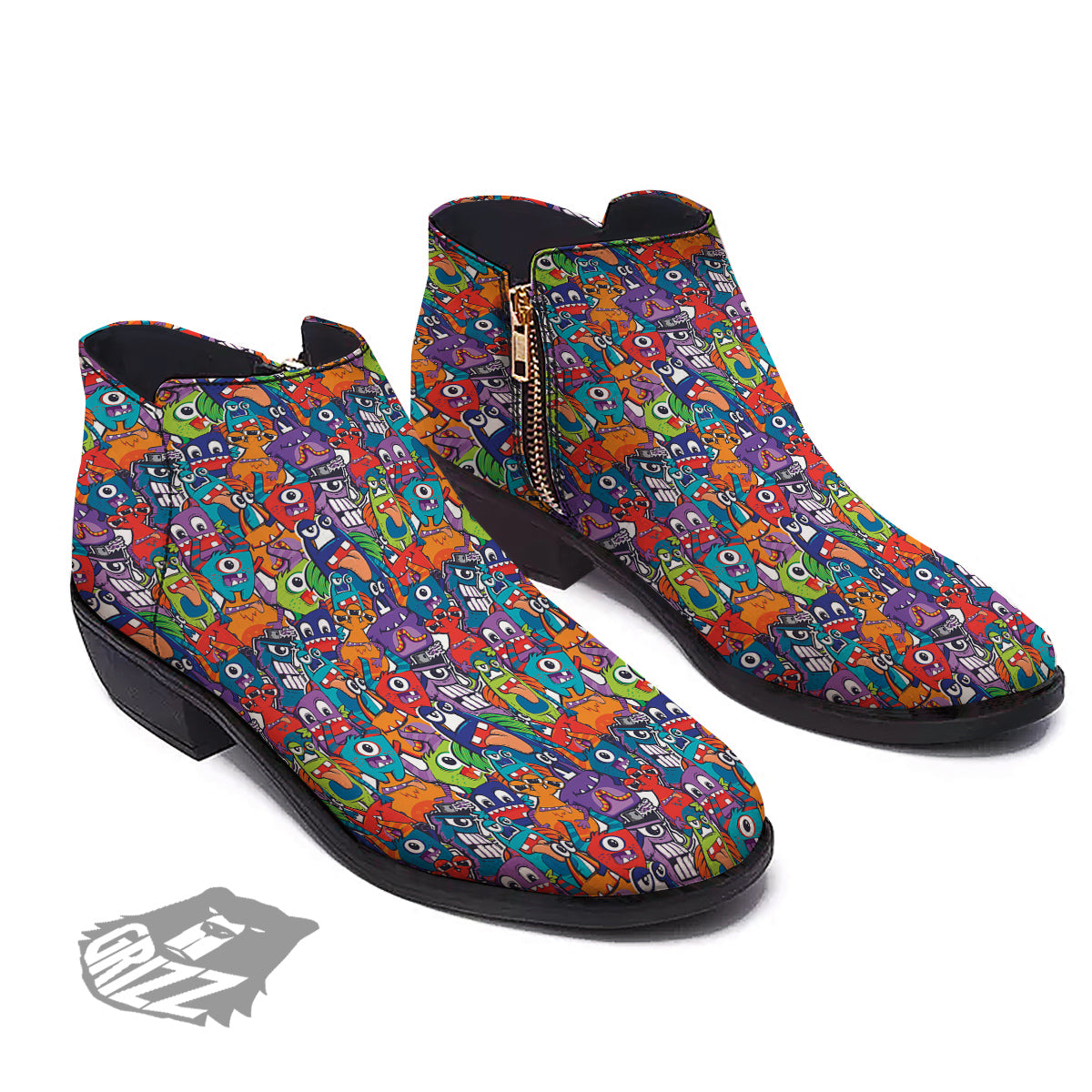 Monster Cute Print Pattern Ankle Boots-grizzshop