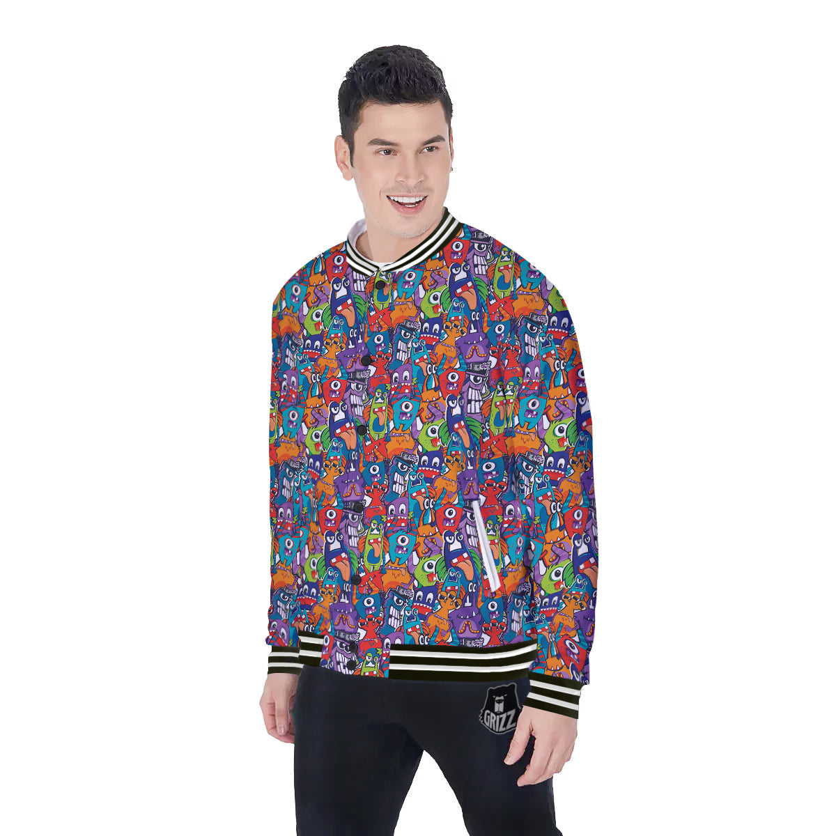 Monster Cute Print Pattern Baseball Jacket-grizzshop