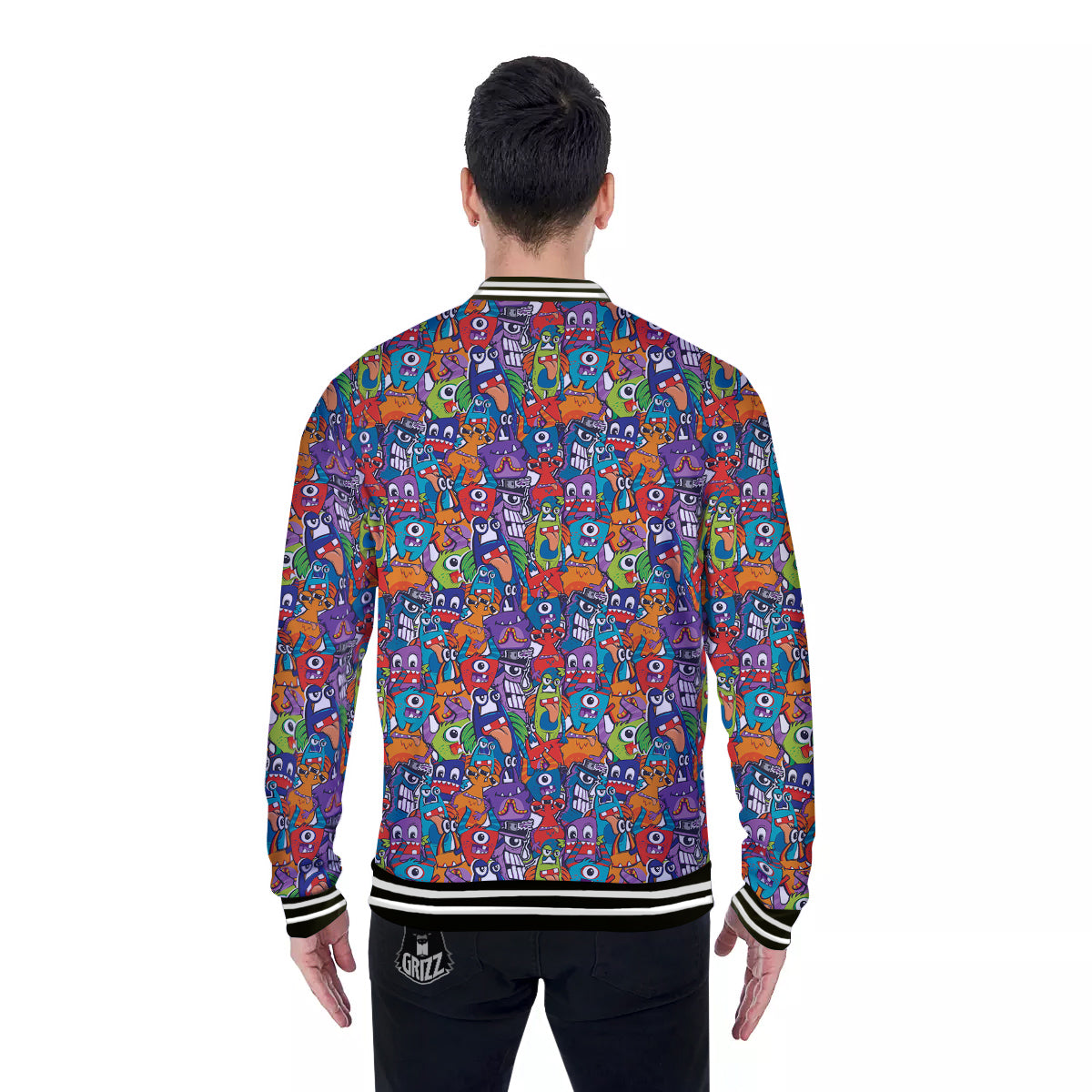 Monster Cute Print Pattern Baseball Jacket-grizzshop